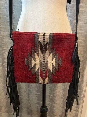 Boho Woven Fringe Crossbody Bag in Red